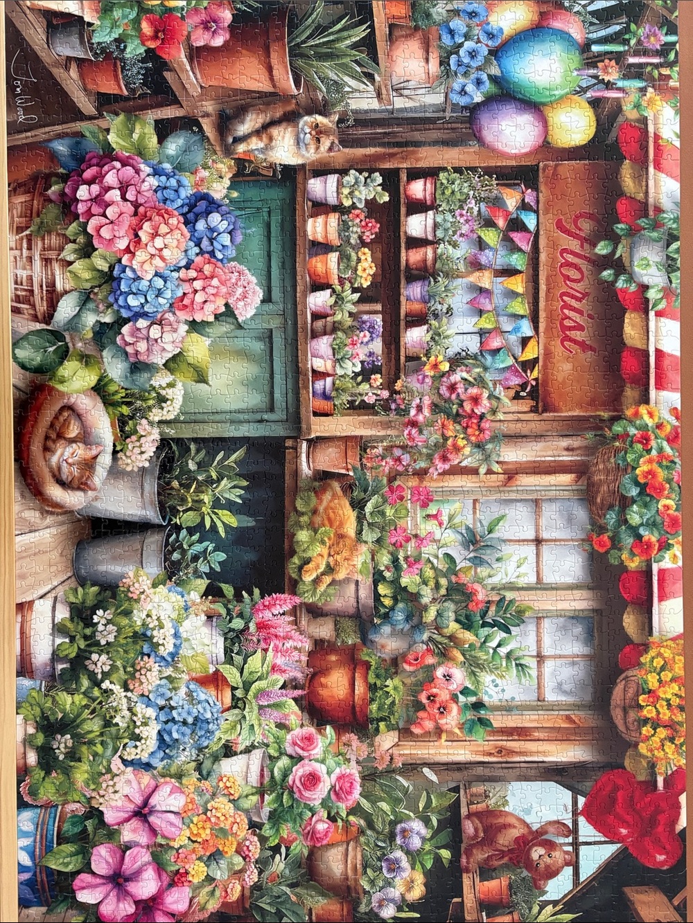 Floral Shop Puzzle - Vibrant Pink, Blue & Green Garden Scene